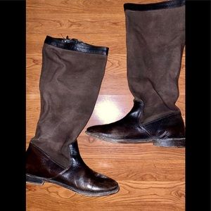 Frye Brown Paige Leather and Canvas Riding Boots
